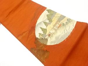 手織り紬すくい織風景に茶屋模様織出し袋帯